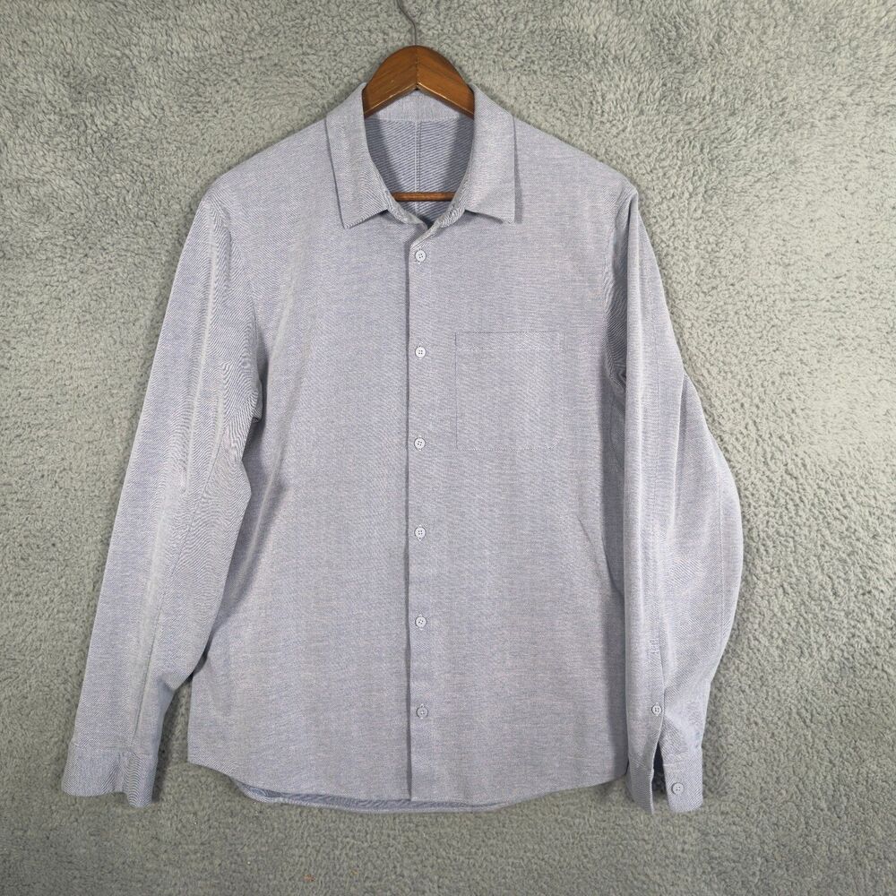 Lululemon All Town Button Down Shirt Mens L Blue Oxford Stretch Long Sleeve